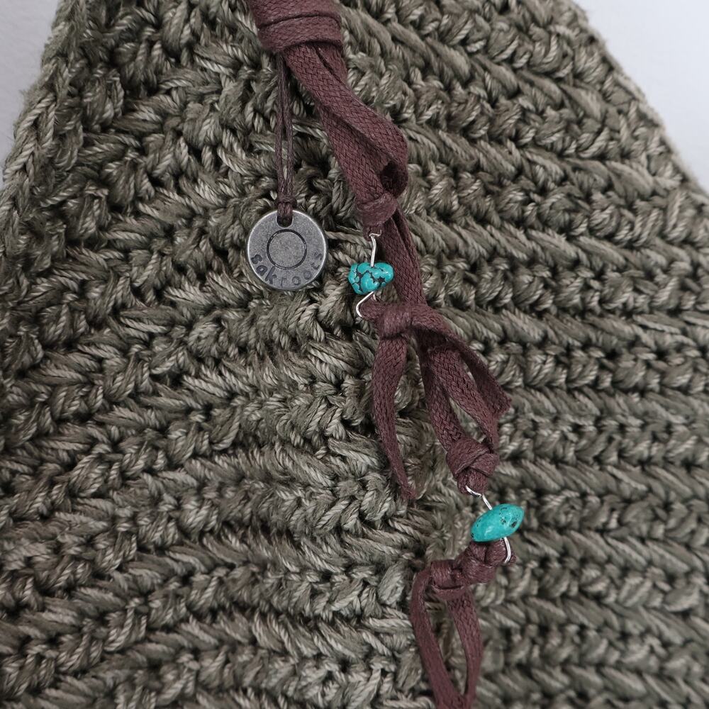 The Sak Happy & Free Crochet Woven Knit Shoulder Tote Bag Khaki Olive Boho - Picture 3 of 10
